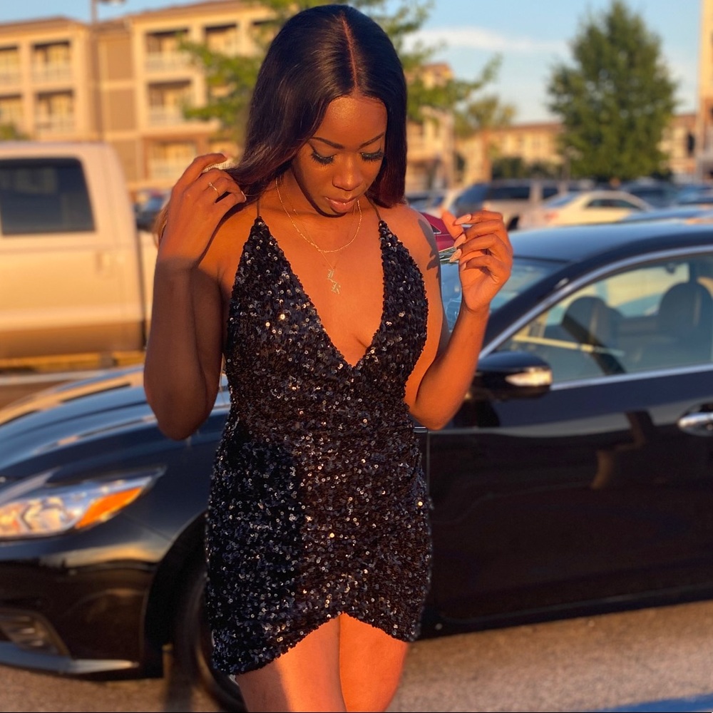 Oh Polly Mini Black Sparkly Dress
